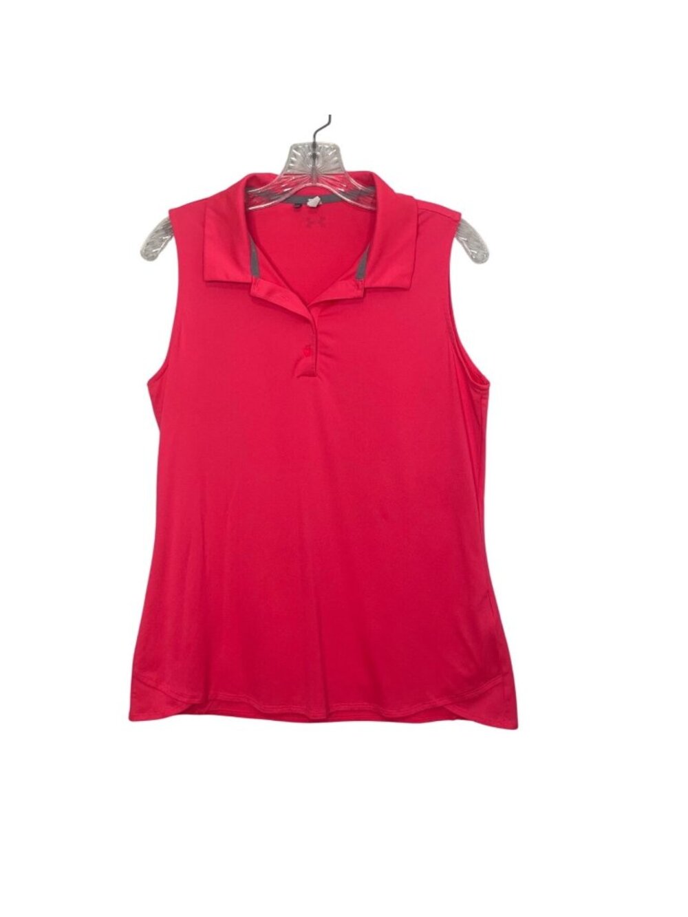 Under Armour Sleeveless Golf Polo Shirt Large Pink Fitted Heat Gear Activewear S